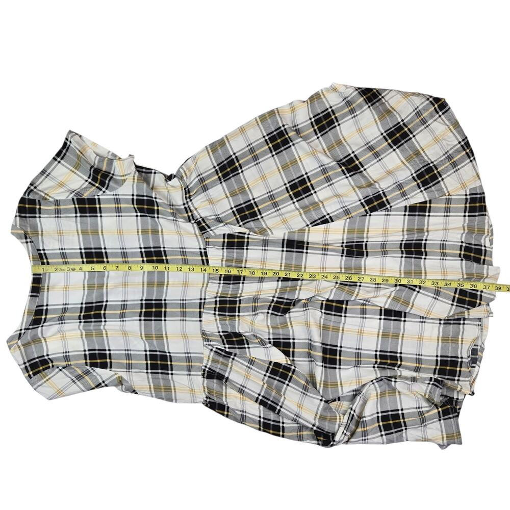 Torrid Plaid Mini Challis Shirt Dress Size 1 1X White Black Brown V-Neck S/S - Picture 4 of 5